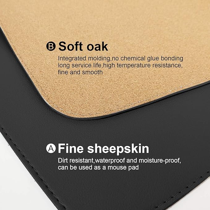 DAWNTREES Dual Sided Desk Mat,Leather Desk Pad,Black 40"x16",Cork Desk Mat Protector,with PU Leather Valet Tray Organizer,Large Mouse Pad,Desk Writing Pad for Office and Home