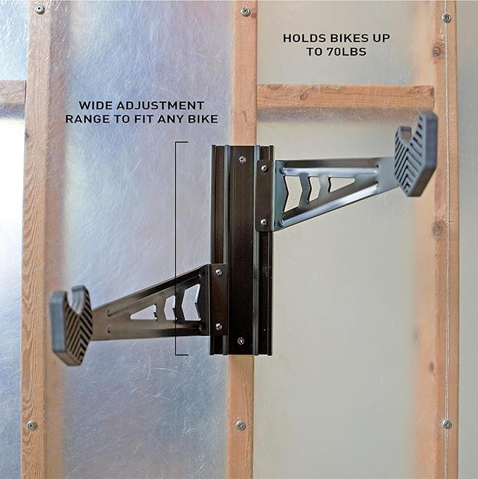 FEEDBACK SPORTS | Velo Wall Rack Bike Storage | Bicycle Hanger Mount W/Adjustable Arms | Road, Gravel, Mountain Bike Compatible | For Garage, Apartment, Shed | Black