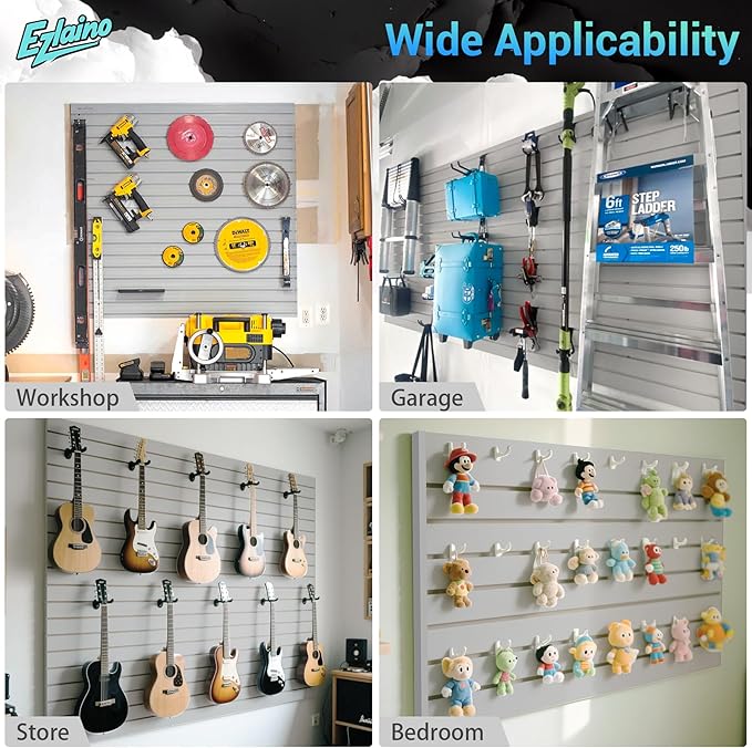 Ezlaino 4x4ft PVC Slat Wall Paneling - Thickened & Durable, Waterproof, Versatile | Fits Most Slatwall Accessories (Not Included) | Ideal for Garage, Home & Store Organization, Gray