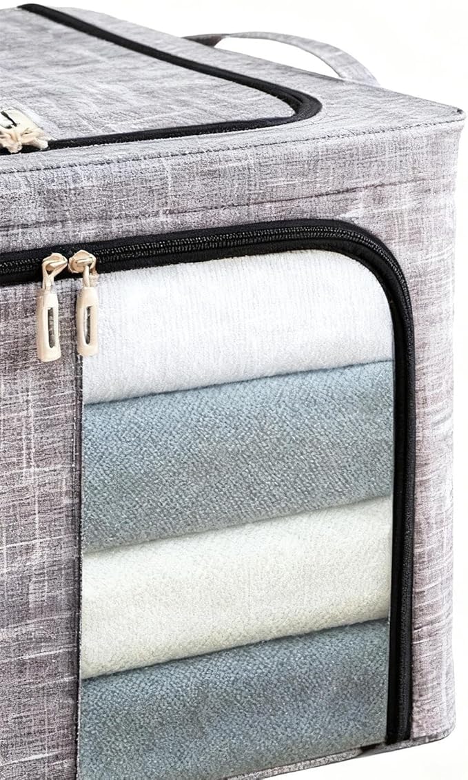 Clothes Storage Bins 50x40x33cm, 66L Waterproof Foldable Fabric Container, Ideal for Bedroom, Closet, Apartment, Home, Bed Sheets, Comforters, Toys, Garments