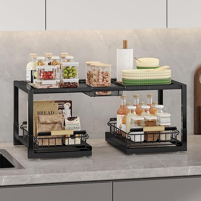 Under Sink Organizer,Pull Out Storage Organizer,2 Tier Sliding Sink Organizer Under Cabinet For Kitchen,Bathroom