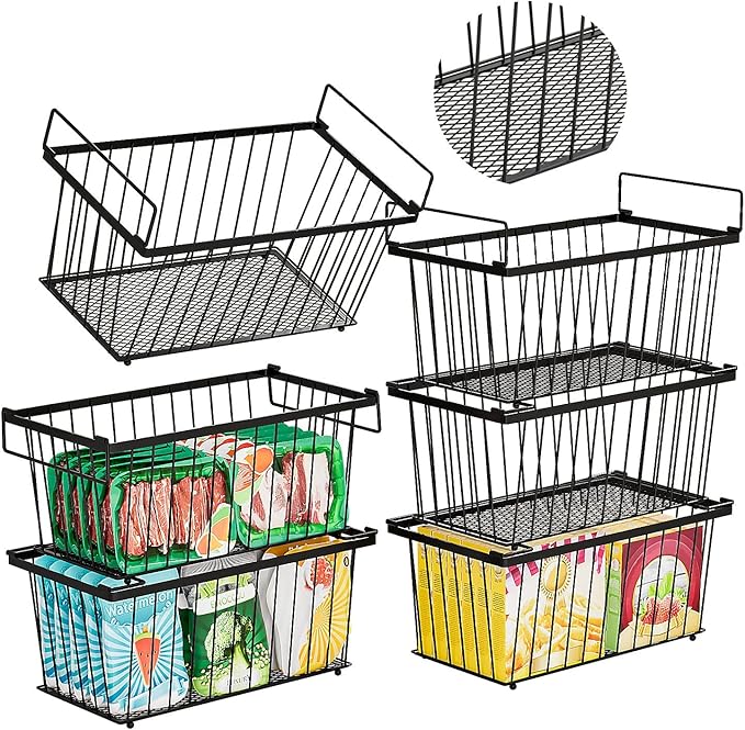 Enhanced Leak-Proof Bottom - Freezer Organizer Bins ，6 Pack Stackable Deep Freezer Organizer Bins for 7 Cu.FT Small Chest Freezer，Easy Get Bottom Foods without Digging