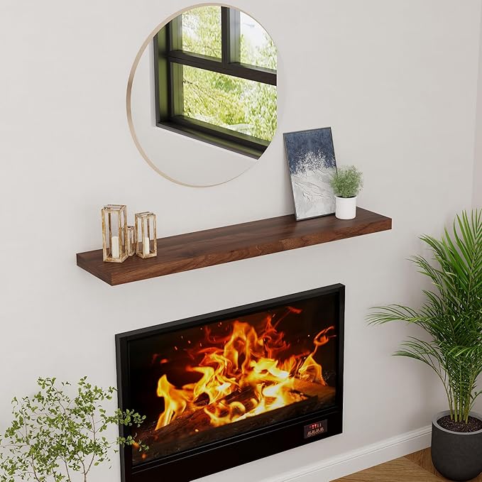 Floating Shelves 48 Inch Long, 48"W x 9.3"D Wall Shelf Invisible Bracket, 9.3 Inch Deep Floating Shelf for Wall, Rustic Wooden Shelves for Living Room, Kitchem, Bedroom, Walnut Color, Set of 1