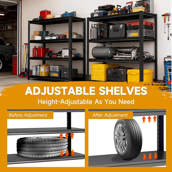 Metal Shelving, Garage Shelving Unit and Storage,Adjustable Storage shelves, 3000LBS Storage Steel Shelving, for Kitchen Warehouse Pantry Commercial Use, Basement (24"D x 48"W x 55"H-4 Tier)