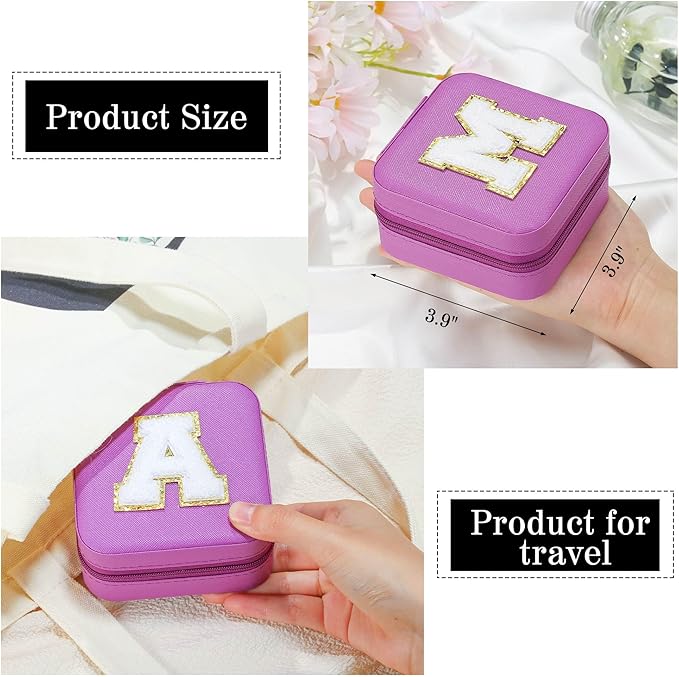 Parima Christmas Gifts for Mom - Small Travel Jewelry Box, Travel Jewelry Case with Mirror for Necklace Earrings Rings Organizer | Birthday Gifts Christmas Travel Gifts for Mom - Letter F, Purple