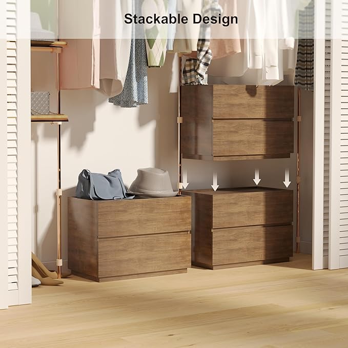 woodtalks Stackable 2 Drawer Dresser, Multi-Purpose Storage Closet Cube Dressers for Bedroom, Storage Cabinet for Entryway, Nightstand Sofa Beside Table Drawer Chest, 23.6 in, Walnut, Brown