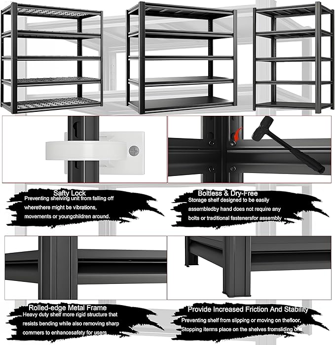 Standing Shelf Units Heavy Duty Storage Rack Industrial Wire Mesh Shelving Double Layer Support Floor Mount 5-Tier Black Steel for Garage Warehouse 3500LBS 84" H x 60" W x 23.5" D