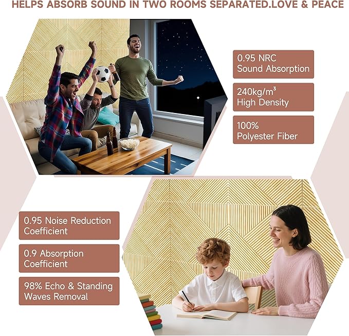 TO-TH Acoustic Wall Panels,6 Pack Total Size 72 x 48 Inches,Self-Adhesive Decorative Acoustic Panels for Wall and Ceiling,3D UV Printing with Wood Look,Natural Oak