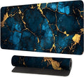 Blue Marble Gold Vein Mouse Pad – Large Extended Desk Mat 31.5 x 11.8 in– Elegant Navy Ink Texture with Metallic Cracks, Keyboard & Mouse Pad for Office & Gaming