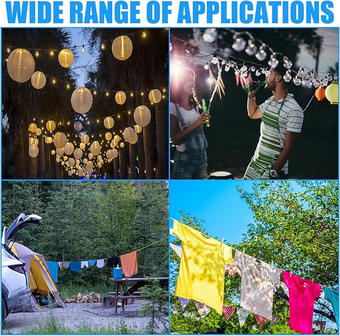 40ft Clothes Line Outdoors 3/16" Wire Ropes Blue PVC Coating Laundry Drying Clothesline with Metal Hooks and Snap Heavy Duty for Umbrella Travel Outside Camping Backyard
