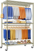 P8 Heavy Duty Clothes Rack（With Extended Width Design） Rolling Clothing Racks for Hanging Clothes，Portable Garment Rack with Lockable Wheels，51.2" W x 15.8" D x 80.5" H，Max Load 700LBS，Gold
