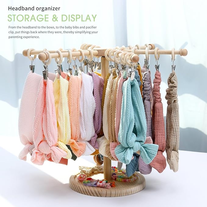 POVETIRE Headband Holder Bow Organizer for Girls,360 Rotating Hair accessories Organizer Storage Baby Headband Display Stand Hair Bow Rack for Toddler Nursery Decor