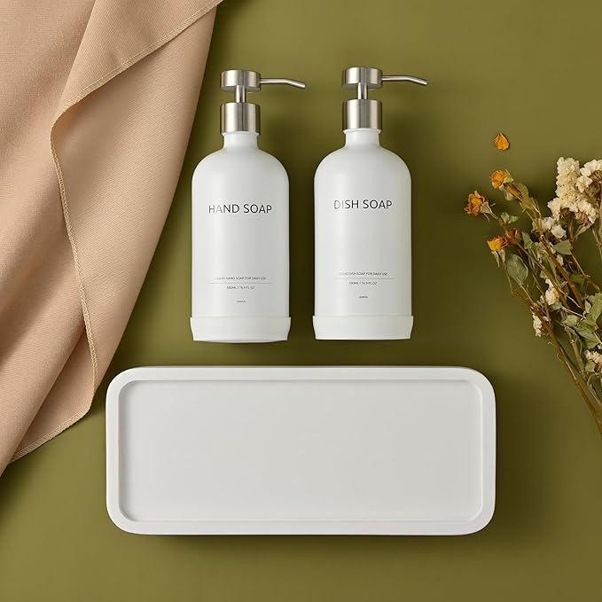 Bathroom Tray for Counter,Vanity Tray,Soap Dispenser Tray for Kitchen Sink, Kitchen and Home Decor (White)