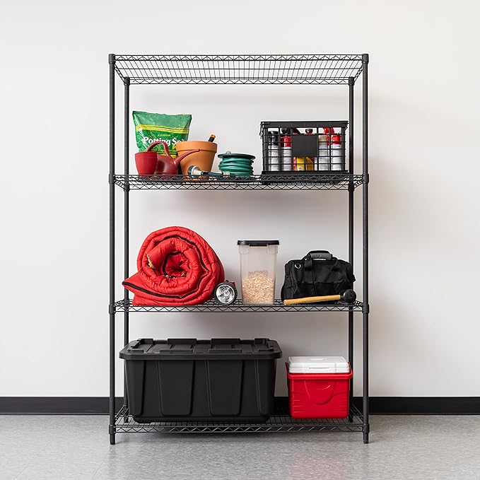 IRIS USA, Inc. 4-Tier Adjustable Heavy Duty Steel Storage Rack with Removable Locking Casters (Up to 1200 lbs Loading Capacity), Wire Organization Unit with Metal Shelves, Black (48"L x 18"W x 73.5"H)