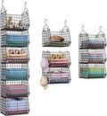 6 Tier Closet Hanging Organizer, Clothes Hanging Shelves with 4 Hanging Hooks 5 S Hooks, Wire Storage Basket Bins, for Clothing Sweaters Shoes Handbags Clutches Accessories Patent Design-Black