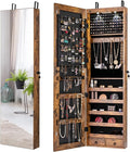 Giantex Wall Door Mounted Jewelry Armoire Cabinet with 47.5" H Full Length Mirror, 2 LEDs Lockable Jewelry Organizer Box with Bracelet Rod, 2 Drawers, Large Storage Capacity (Rustic Brown)