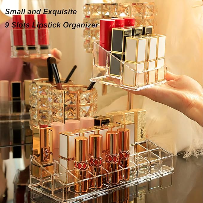 Clear Acrylic Lipstick Lip Gloss Organizer 9 Slots Small Comestic Display Holder for Nail Polish Essential Oil