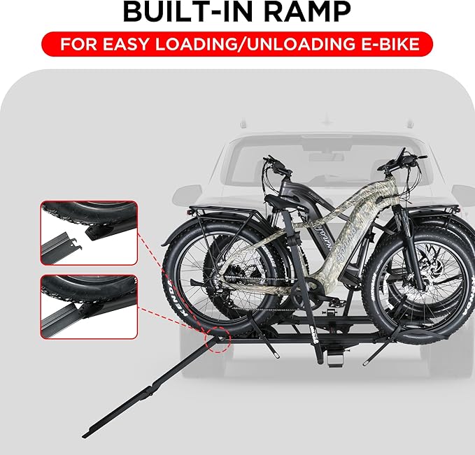 200LBS Foldable Aluminum 2-Ebike Carrier with Ramp for Bikes and Electric Bike, Car SUV Truck Van RV and Trailer