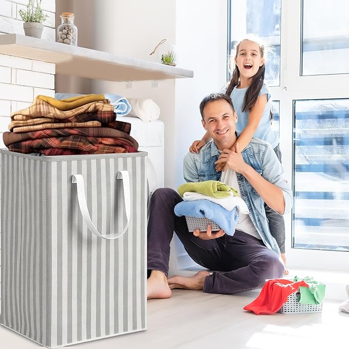 3 Pack Laundry Hamper Collapsible 75L Large Waterproof Cotton Linen Clothes Hamper with Handles Freestanding for Home Dorm Bathroom Bedroom Campin