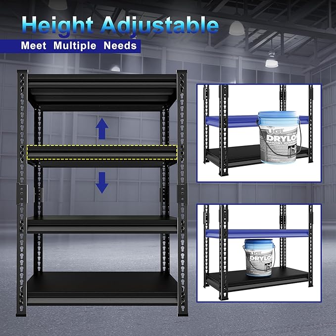 Heavy Duty Garage Shelves - 36''W 1,400Lbs Steel Metal Adjustable Utility Industrial Storage Shelving Rack Units for Warehouse Basement 4 Tier Black 35.4" W x 15.7" D x 66" H