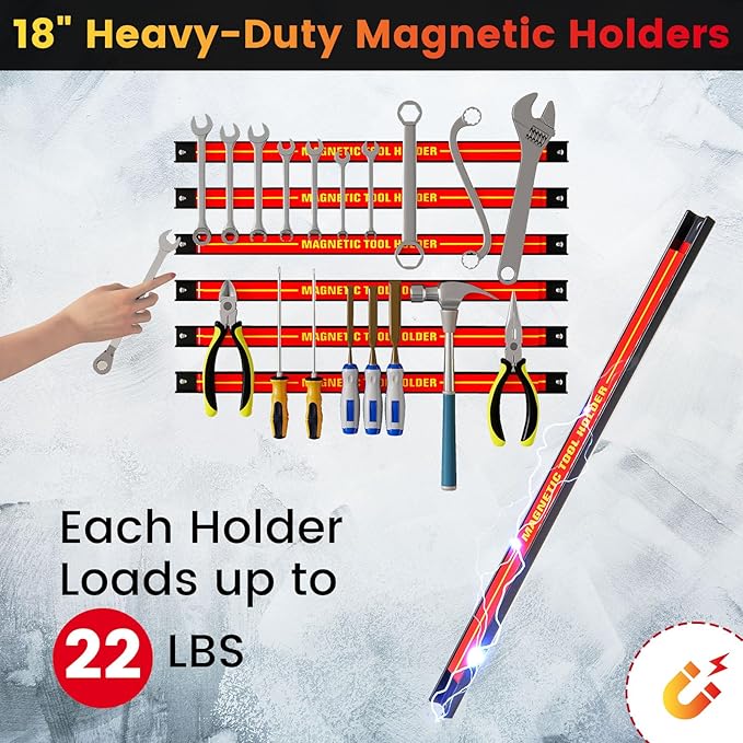 Goplus 6PCS 18" Magnetic Tool Holder, Wall Mounted 176LBS Capacity Magnetic Tool Organizer, Heavy Duty Metal Tool Rack, Tool Magnet Bar, Magnetic Tool Holder Strip for Garage Workshop