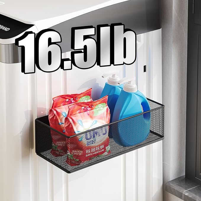 Magnetic Shelf for Washing Machine, Washer Dryer Shelf, Magnetic Lint Bin for Laundry Room, Spice Rack, Magnetic Basket Organizer for Laundry Kitchen, 1 Pack (White, 10.63''L*4.72''W*3.03''H)