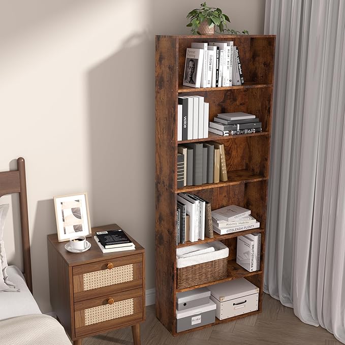 6 Tier Book Shelf，Wooden 6 Cube Storage Organizer,Low Bookcase Storage Display Organizer (Brown, 6 Cube-W(23.6inch))