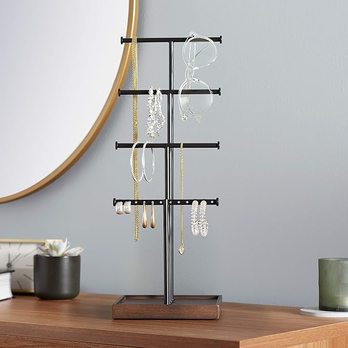 Amazon Basics Four-Tier Jewelry Tree Stand - Walnut/Black