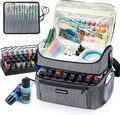 Acrylic Paint Organizer Bag with Washable Roll-Up Brush Holder, 2-Layer Art Supply Case, Large Craft Organizer with Foam Inserts for Apple Barrel, Shuttle Art, Caliart Art Supplies Storage Bag