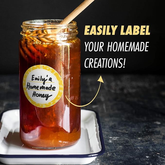 Canning Labels Dissolvable Stickers for Mason Jars and More (2" Round 200/roll) Canning Supplies Washes Off in Seconds Like Magic - Jar Labels Homemade Jam, Jelly, and More (Amber)