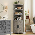 Vabches Tall Corner Cabinet, Farmhouse Corner Storage Shelf with 2 Doors and 6 Storage Shelves, Cabinet with Barn Door Design, Home Space Saver for Living Room, Kitchen, Bathroom, Grey