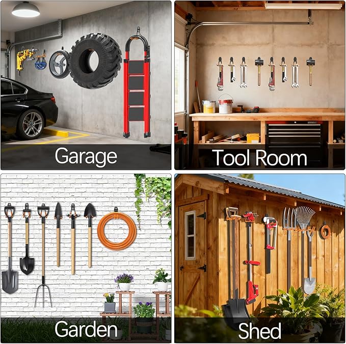 3-H Garage Wall Hooks 31 Pack, Garage Hooks Heavy Duty with Extra Welding Spots, Garage Organizer for Garden, Lawn, Yard Tools, Chairs, Ladders, Weed Eater, Shovel, Blower(Oranger)