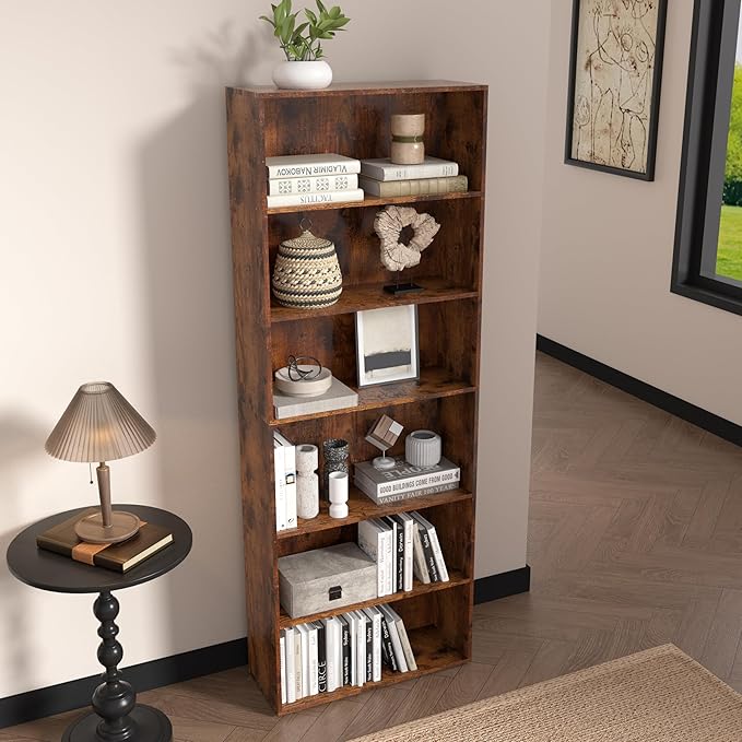 6 Tier Book Shelf，Wooden 6 Cube Storage Organizer,Low Bookcase Storage Display Organizer (Brown, 6 Cube-W(23.6inch))