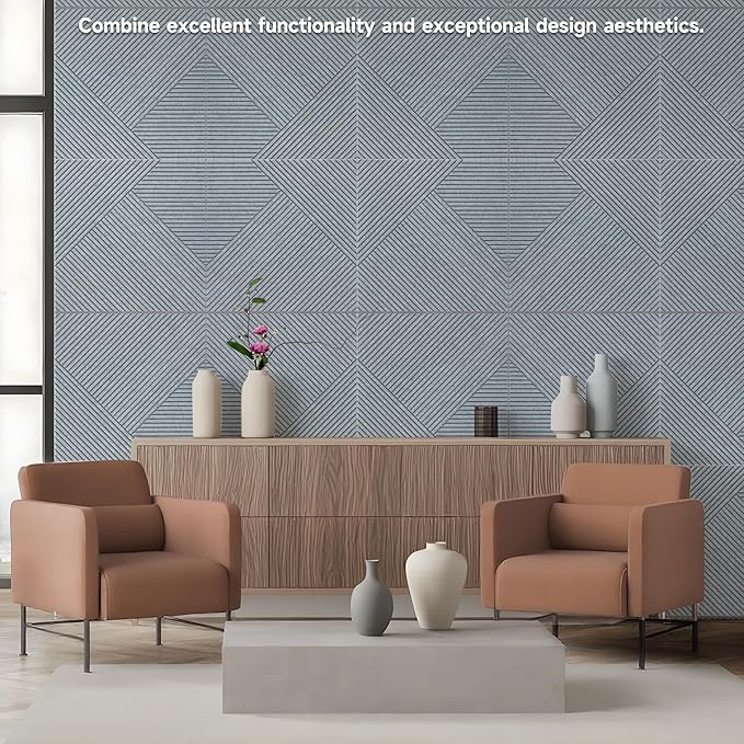TO-TH Acoustic Wall Panels,6 Pack Total Size 72 x 48 Inches,Self-Adhesive Decorative Acoustic Panels for Wall and ceiling,Silver Grey