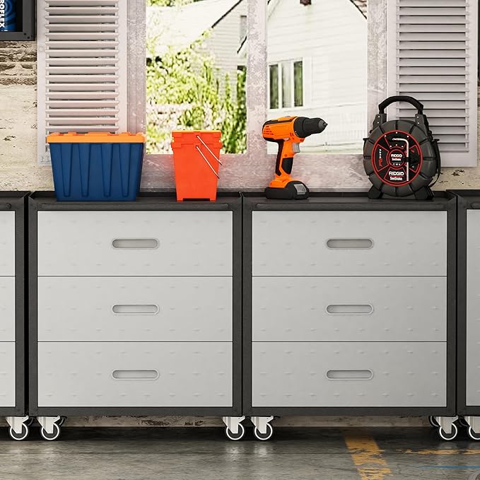 Tool Storage Cabinet, Rolling Tool Cabinet with 3 Drawers, Metal Storage Cabinet for Garage, Tool Room, Assembly Required(Black and Gray)