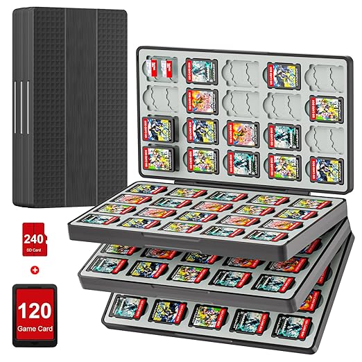 iPLYGAM Switch Game Case for Nintendo Switch 2/Switch/OLED/Lite with 120 Slots and 240 Memory Micro SD Card Storage, Portable Travel Switch Game Holder Organizer, Game Card Protective Festival Gift