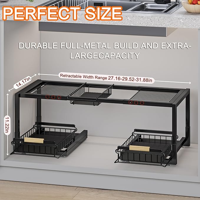 Under Sink Organizer,Pull Out Storage Organizer,2 Tier Sliding Sink Organizer Under Cabinet For Kitchen,Bathroom