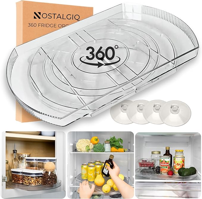 NOSTA Home 360° Rotating Lazy Susan for Refrigerator| Rectangular Fridge Organizer | Cabinet, Pantry, Refrigerator Organizers and Storage | Effortlessly Refrigerator Organizing Solution (16.5 x 11in)