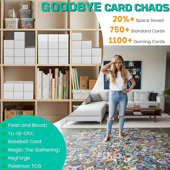 Card Box for Trading Cards Storage Box, Laminated Card Storage Box with Dividers, 1100 Count White Cardboard Boxes for Mtg/TCG/Magic/ Sports Card Storage,Trading Card Holder for Collector(3 Pack)