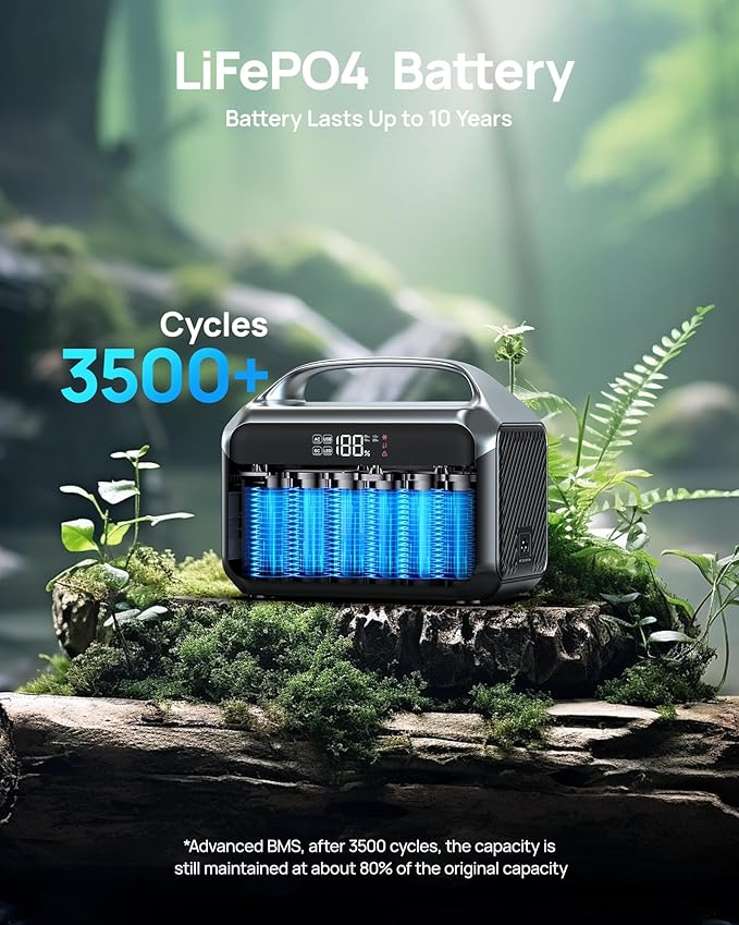DARAN Portable Power Station with 40W Solar Panel Included, 288Wh (90,000mAh) LiFePO4 Battery, 350W (600W Peak), 7-Port Design, 2.1Hrs Fast Charing Solar Generators for Home, Outdoor Camping