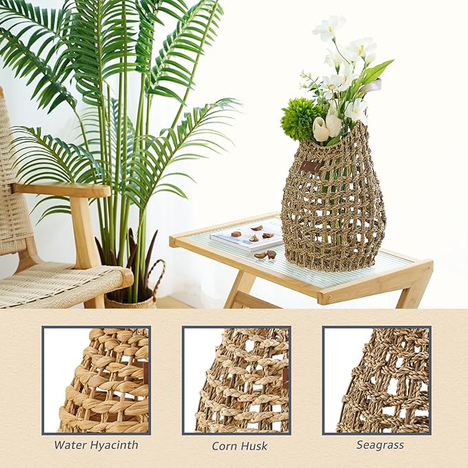 Woven Front Door Basket Water Hyacinth Wall Hanging Basket Decorative Boho Mounted Organizer for Dried Flower Plants Storage Basket for Garden, Home, and Farmhouse Décor (B_Seagrass)