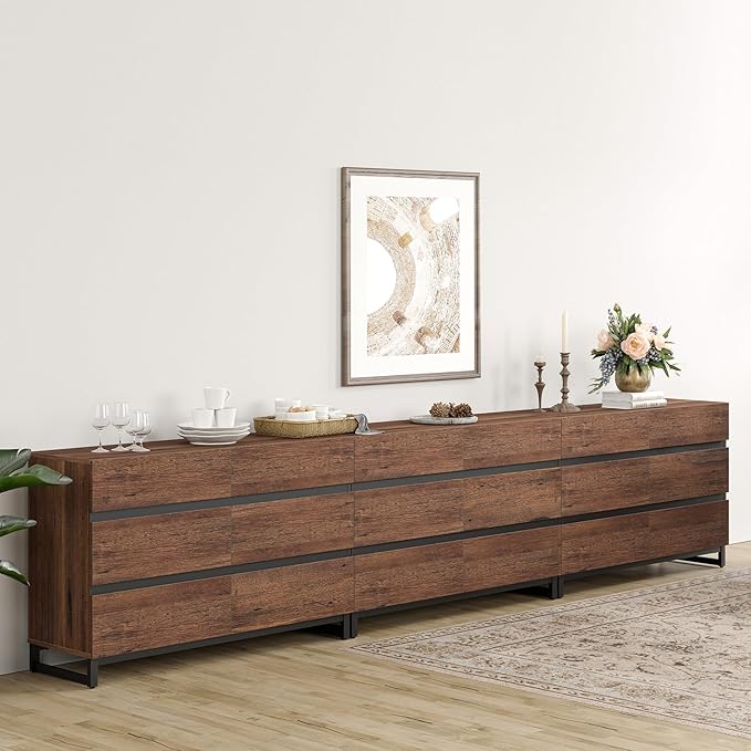 WAMPAT Dresser for Bedroom, Closet Organizers and Storage with 18 Drawers, Chest of Drawers with Metal Base, Wooden Modern Dresser for Living Room, Entryway, Brown