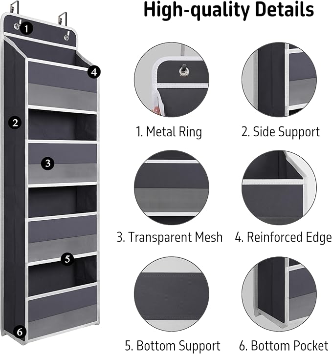 Giraffe Creation Over Door Organizer with 4 Large Capacity Pockets, Heavy Duty Hanging Organizer Storage for Closet Bathroom Nursery Bedroom Dorm, Toys Cosmetics Sundries and Baby Essentials, Gray