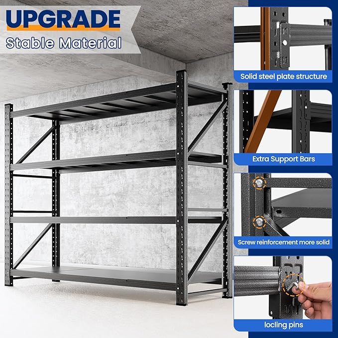 MIIIKO 79" W Storage Shelves,6800LBS Metal Garage Storage Shelving,Heavy Duty Adjustable Unit Storage Shelves for Warehouse,Basement,79" W x 24" D x 79" H,Black