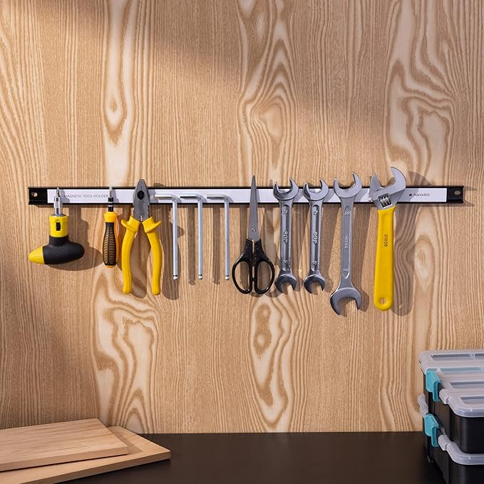 Navaris Set of 3 Magnetic Tool Holder Rack - 24 Inch Heavy Duty Garage Wall Holder Strip for Tools - Tool Bar with Magnet for Screwdriver, Wrench