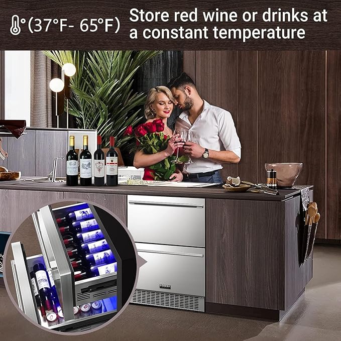 BODEGA 24 Inch Beverage Fridge under Counter, 2 Drawer Outdoor Coolers for Patio and Deck Weatherproof, Stainless Steel Beverage Refrigerator for Beer, Soda, Holds 180 Cans
