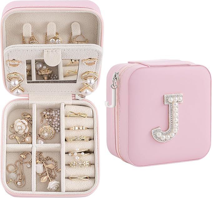 Birthday Gifts for Women - Initial & Travel Jewelry Case, Organizer for Wife, Girlfriend, Bridesmaid or Graduation