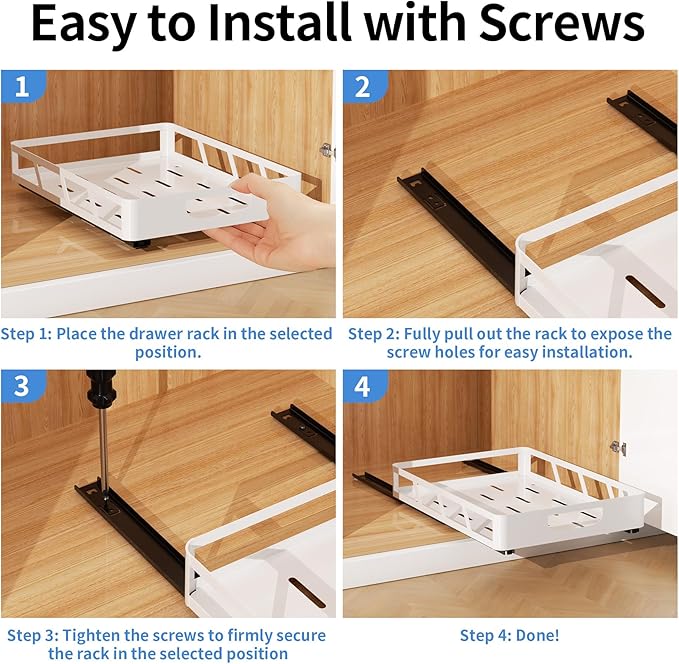 XLP Pull Out Cabinet Organizer 16" Deep, Heavy Duty Slide Out Drawers, Adhesive or Drill Roll Out Shelf with Damping Rail for Kitchen, Bathroom, Pantry, Cupboard(11.73" W X 16.46" D X 3.15" H, White)