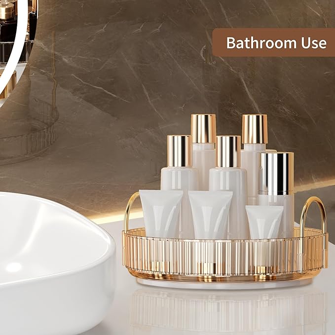 YCIA&DONE 360 Rotating Makeup Organizer and Storage for Vanity Countertop 1 Tier, High Capacity Cosmetic Skincare Perfume Organizers for Dresser Bathroom Fridge Lazy Susan (Amber Gold)
