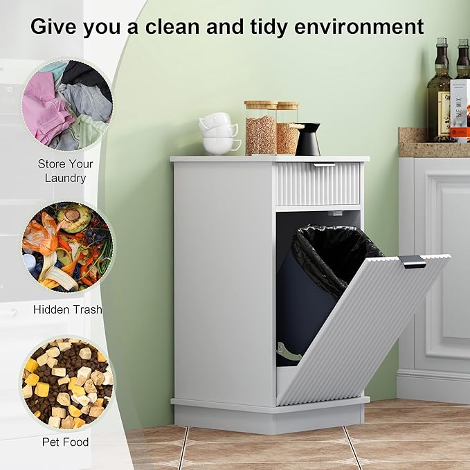 White Tilt Out Laundry Hamper Cabinet Hidden Laundry Hamper Cabinet with Drawers and Baskets for Bathroom Hamper with Storage for Kitchen Bedroom,16x16x30in